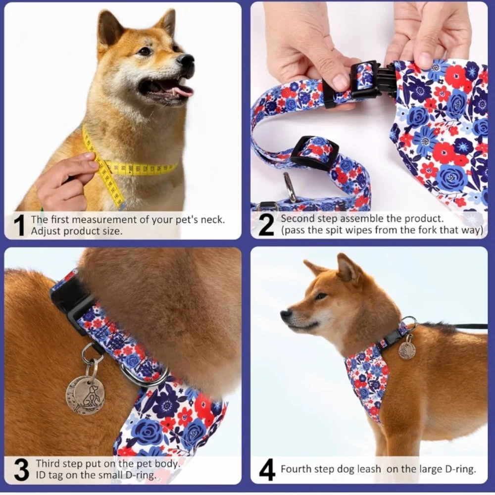 New 2pc Dog Fancy Floral Collar and Bandanas Set Soft Adjustable for Small Dogs.